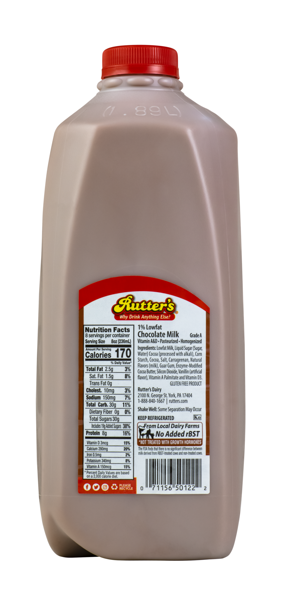 1LowfatChocolateMilkHalfGallonSize back Rutter's