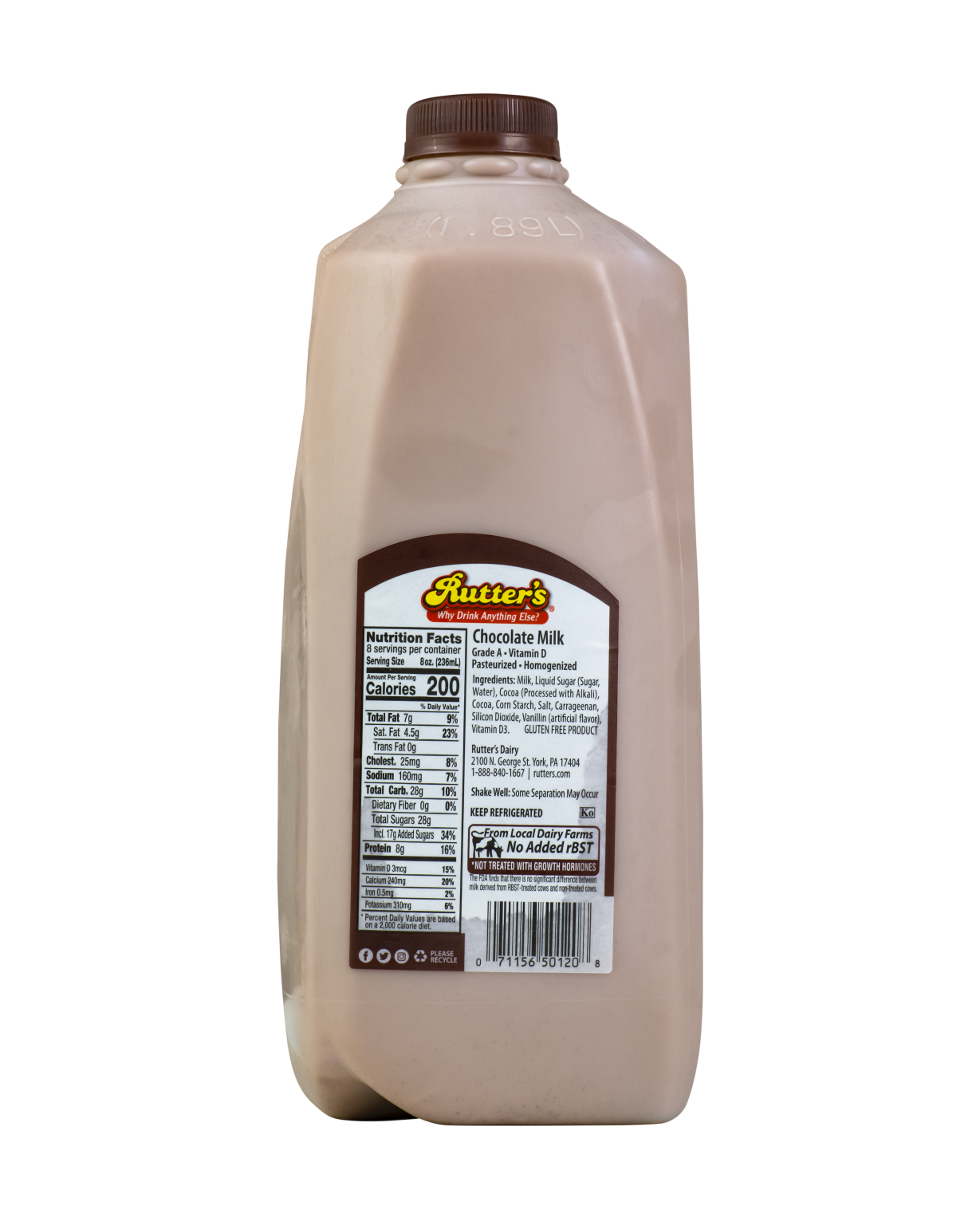 WholeChocolateMilkwithCocoaHalfGallonSizeback Rutter's